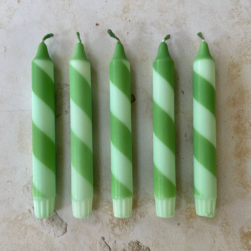 Hand Dipped Colourful Green Stripe Candy Cane Candle