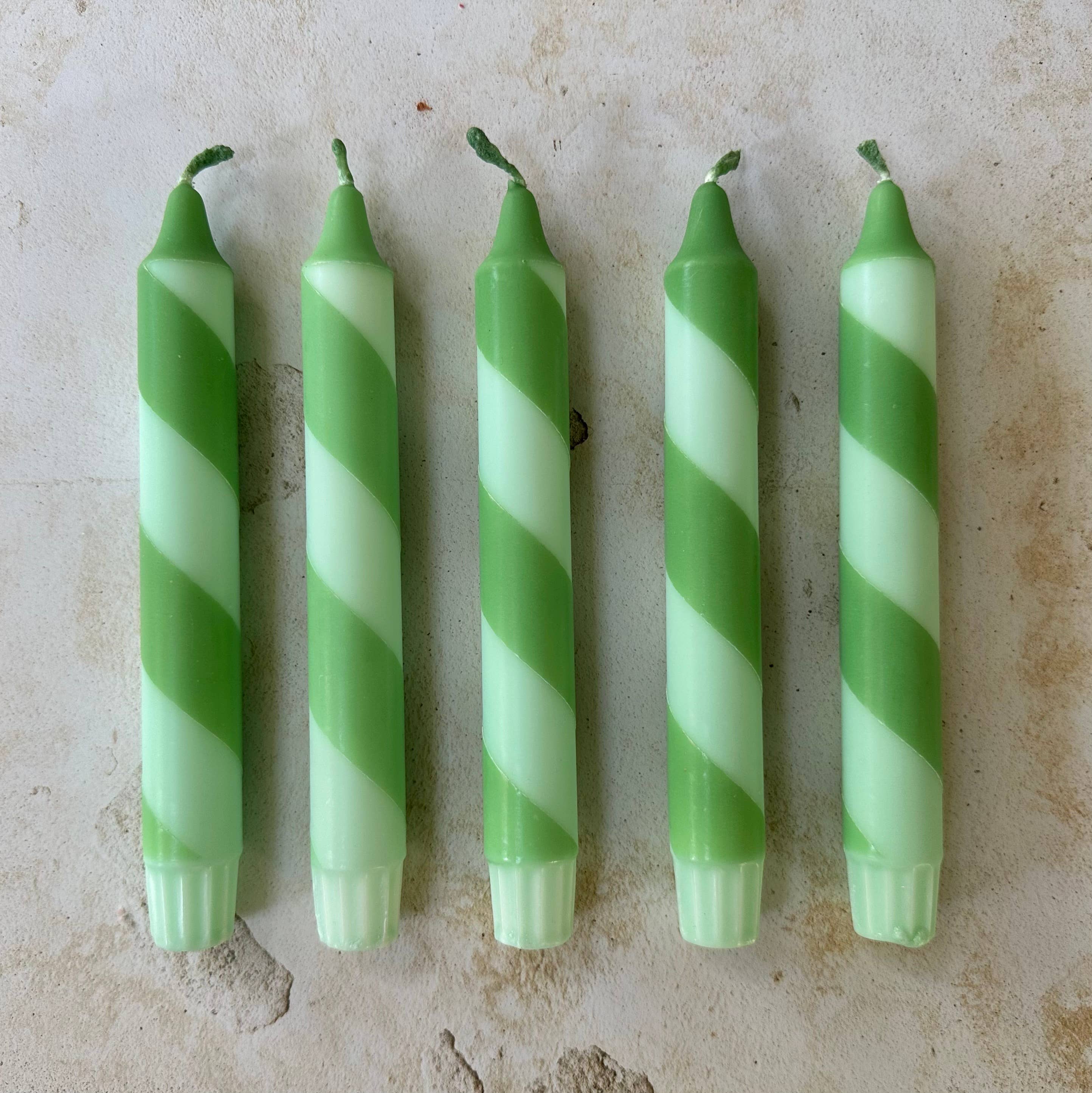 Hand Dipped Colourful Green Stripe Candy Cane Candle