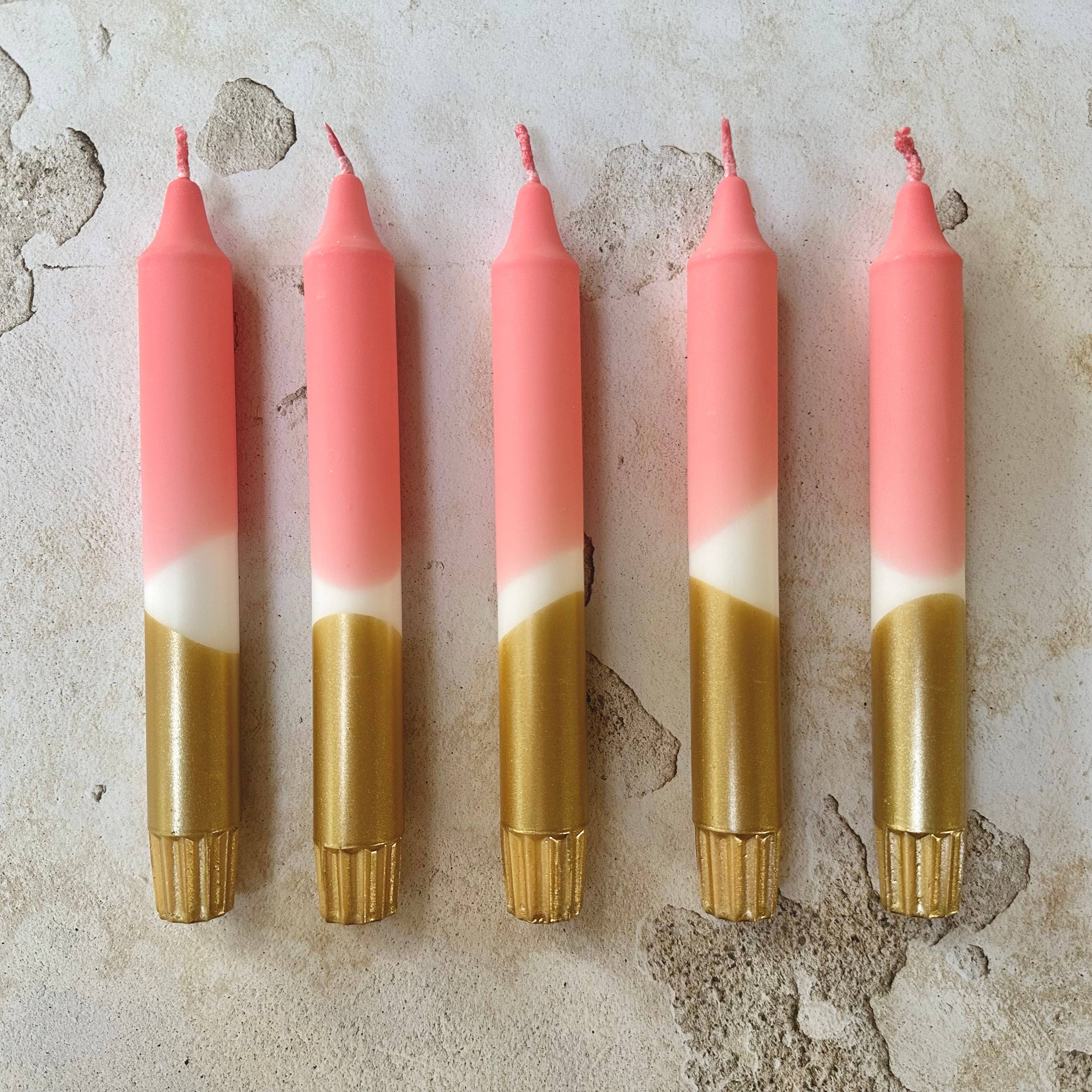 Colourful ‘Golden Rose’ Hand Dipped Candle - Pink & Gold  