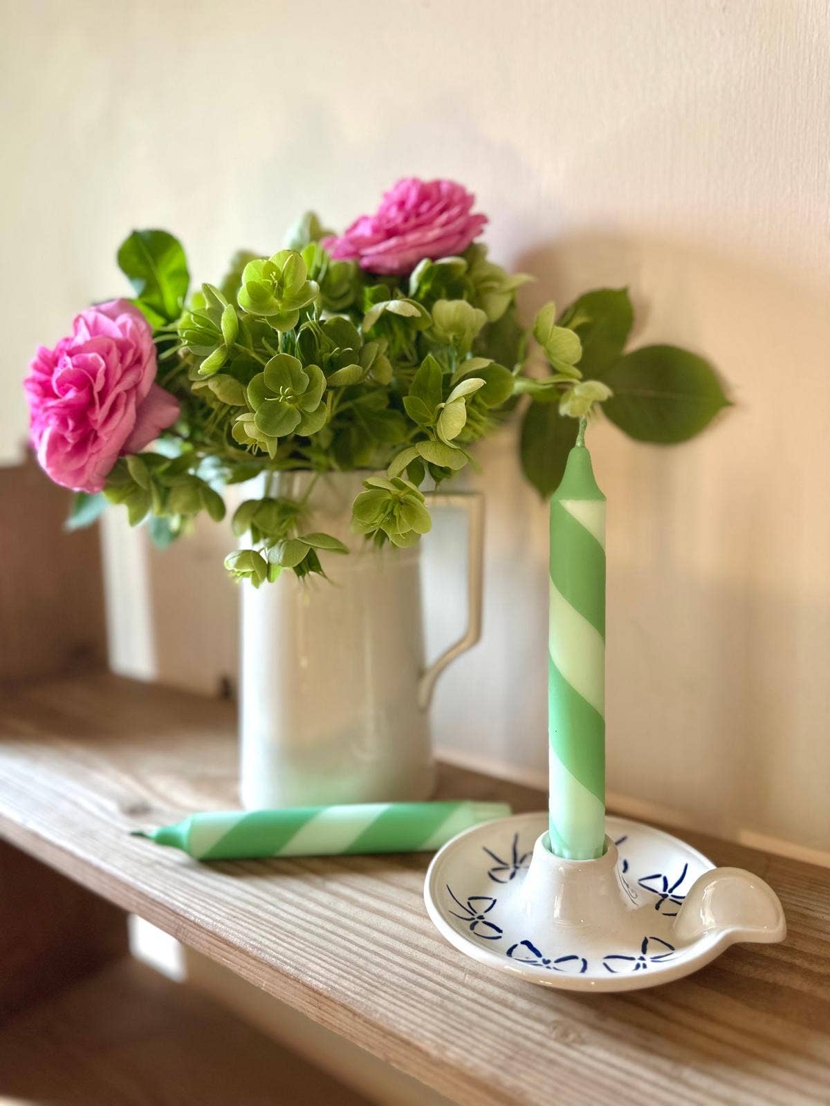 Hand Dipped Colourful Green Stripe Candy Cane Candle