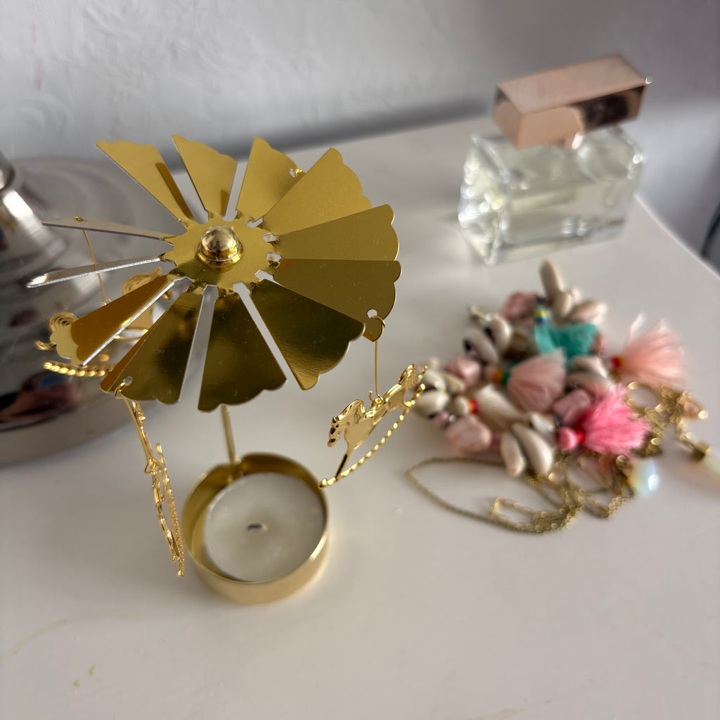 Gold Carousel Candle Holder - 13cm