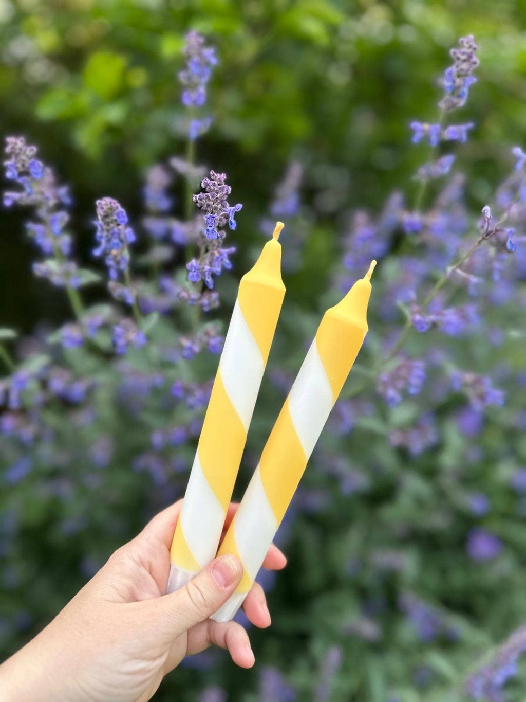 Butter Yellow & White Candy Cane Stripe Hand Dipped Candle