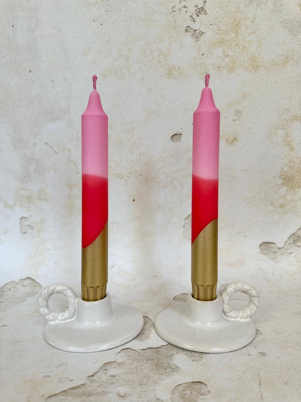 Hand Dipped Pink, Red & Gold Dinner Candle