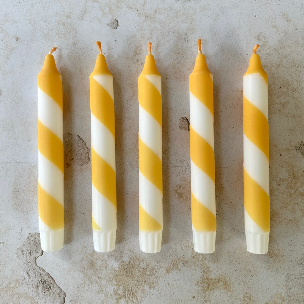 Butter Yellow & White Candy Cane Stripe Hand Dipped Candle