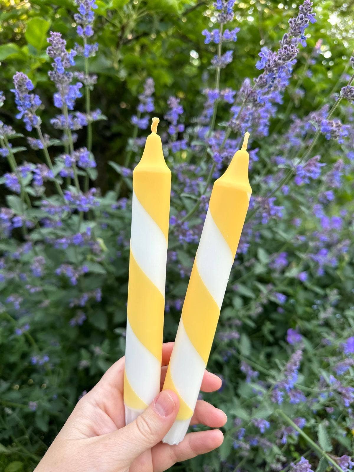 Butter Yellow & White Candy Cane Stripe Hand Dipped Candle