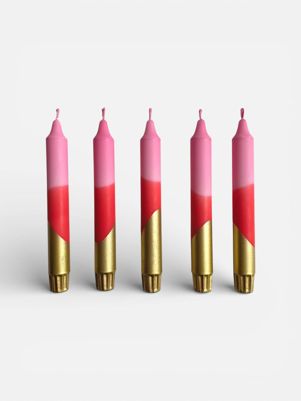 Hand Dipped Pink, Red & Gold Dinner Candle