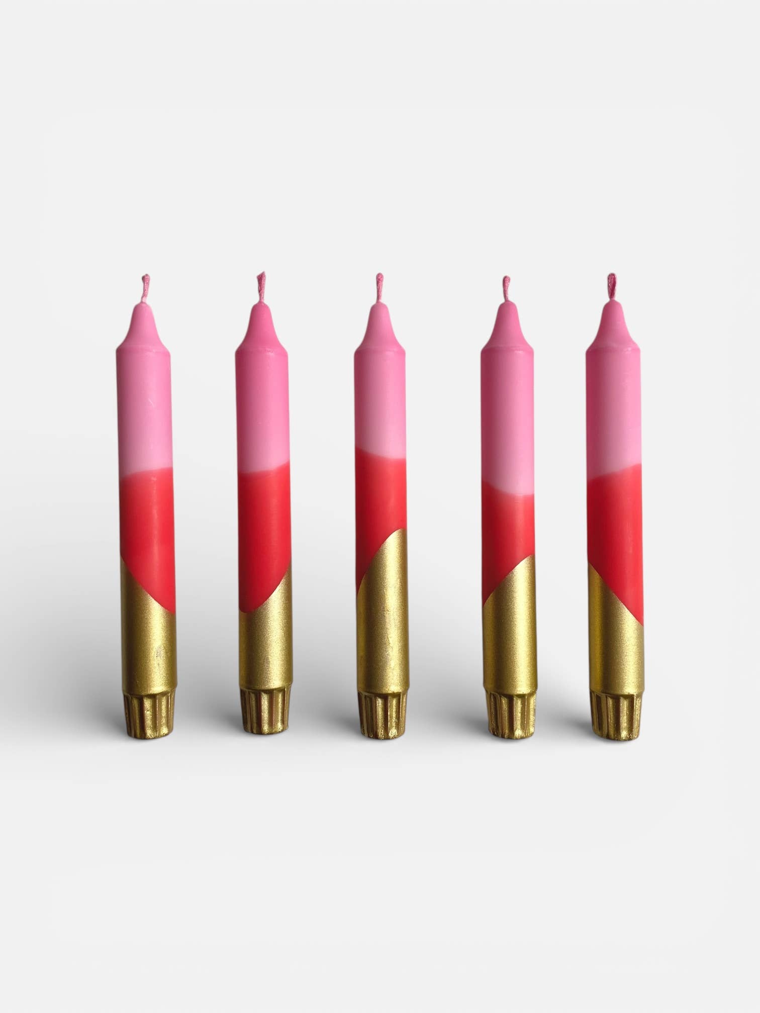 Hand Dipped Pink, Red & Gold Dinner Candle