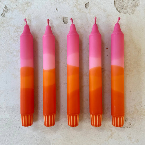 Colourful ‘Sunset’ Hand Dipped Orange & Pink Dinner Candle