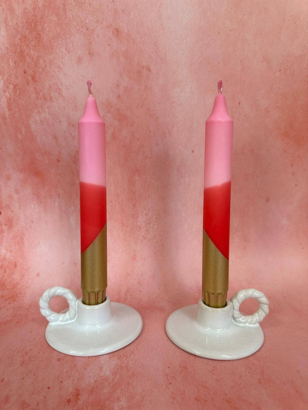 Hand Dipped Pink, Red & Gold Dinner Candle