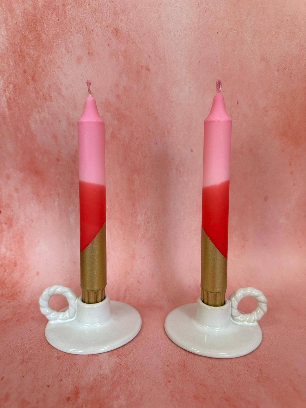 Hand Dipped Pink, Red & Gold Dinner Candle