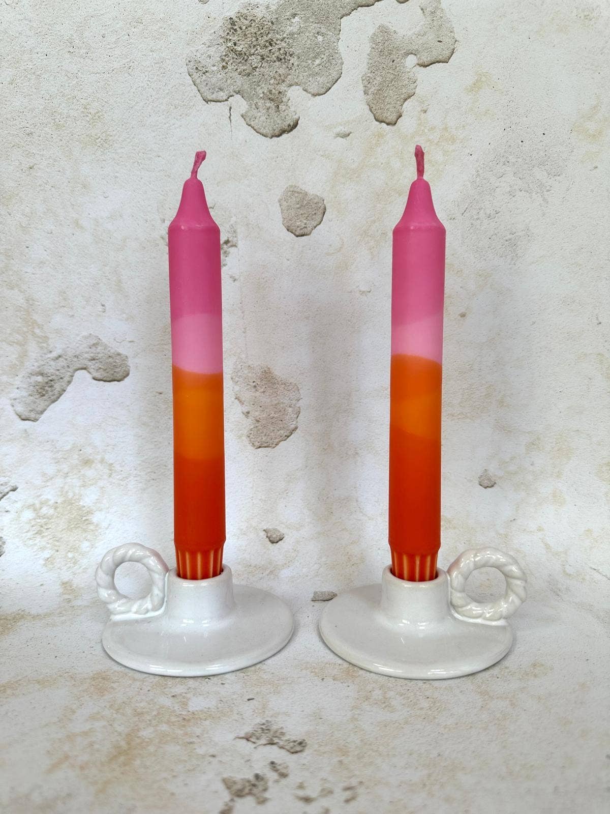 Colourful ‘Sunset’ Hand Dipped Orange & Pink Dinner Candle